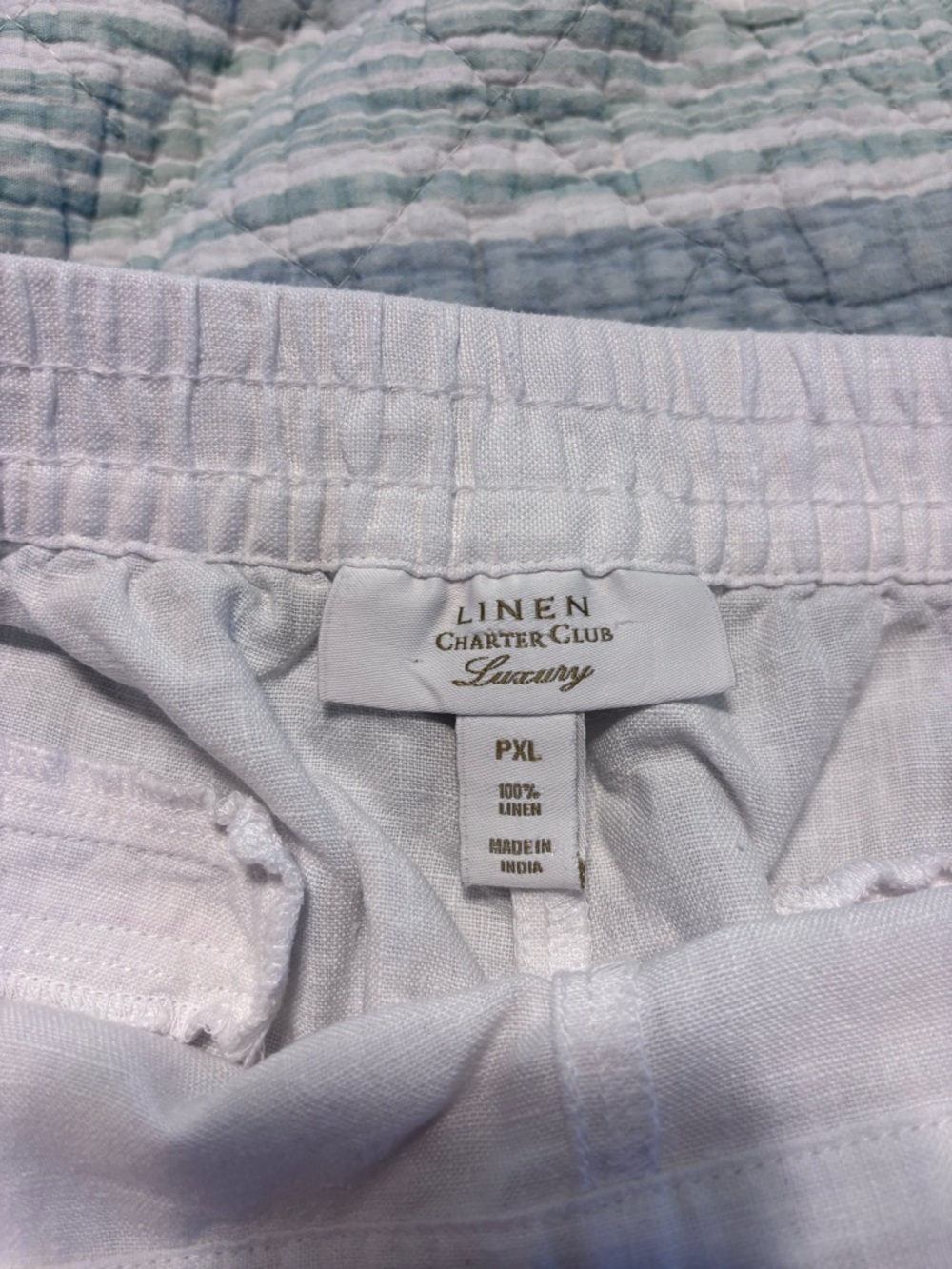 Charter Club White Linen Elastic Waist Linen Pants - Picture 5 of 5